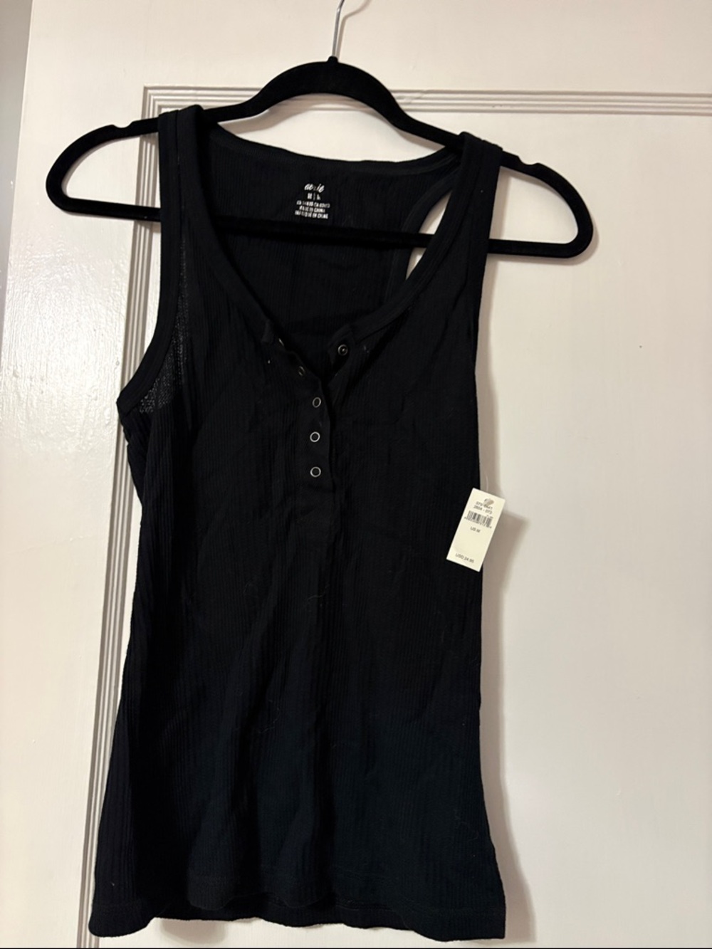 aerie Black Ribbed Henley Tank Top